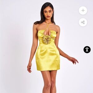Miss circle Marcia Gold Satin Strappy Halter Neck Dress